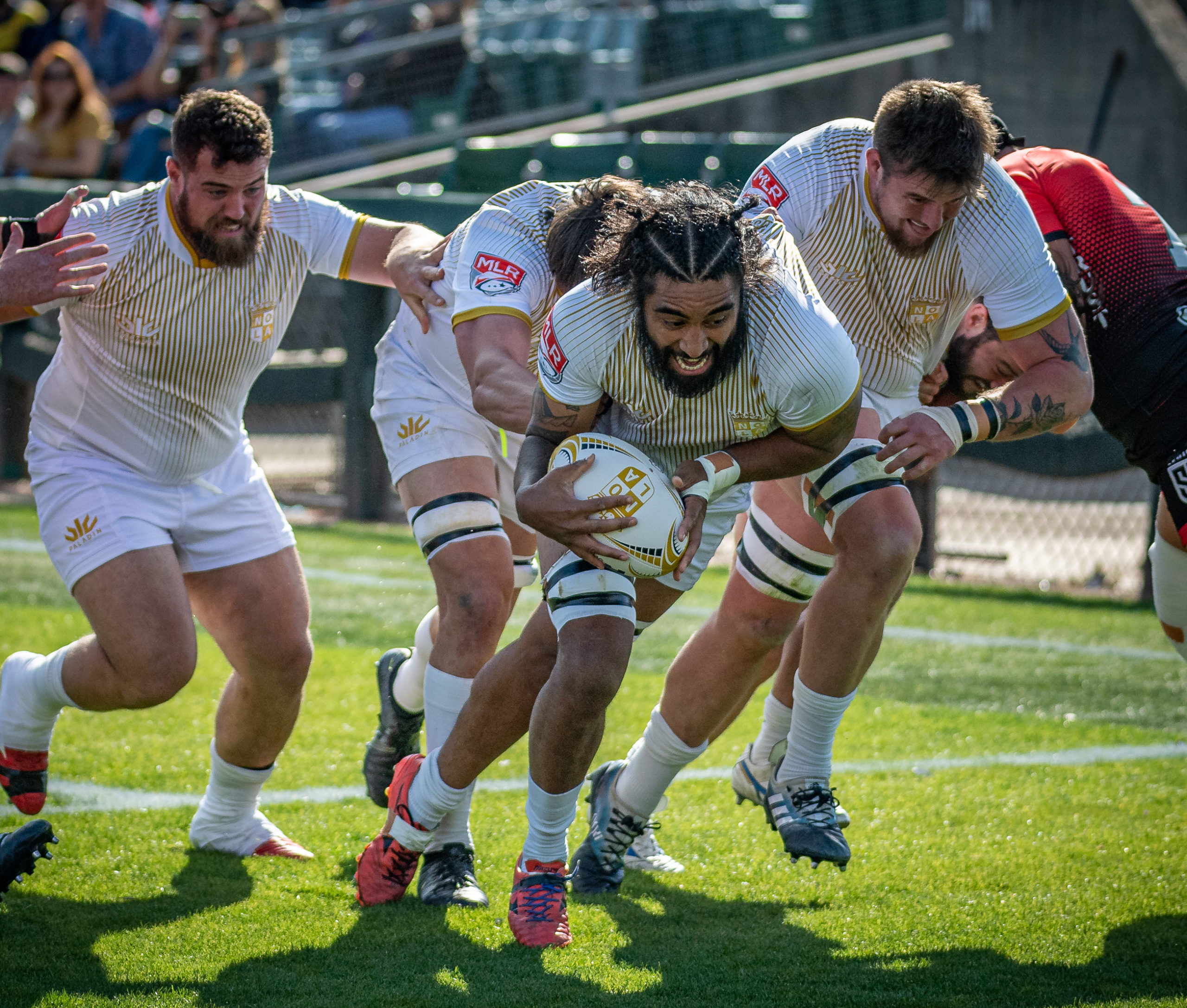 Tesimoni Tongauiha touches down the first try in the game against the San Diego Legion.