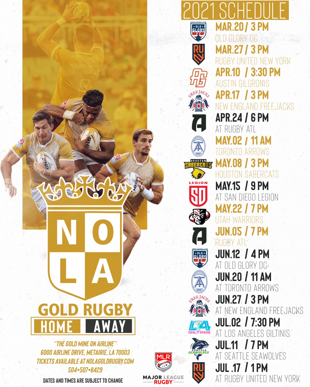Major League Rugby Updated 2021 Season Schedule NOLA Gold Rugby